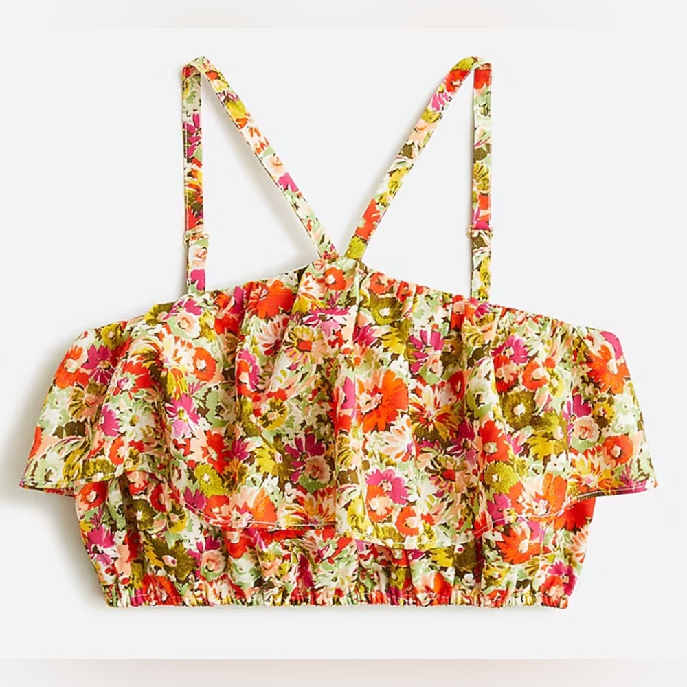 J.Crew Ruffle Halter Top in Painted Block Print
